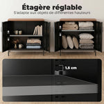 Buffet Salon Métallique, Meuble de Rangement Industriel avec 2 Portes et Étagère Réglable, 80 x 40 x 80 cm, Noir