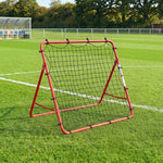 Filet de Rebond Football Portable, 5 Angles Réglables en Acier et Nylon à Double Couche, 103x72x89cm, Rouge