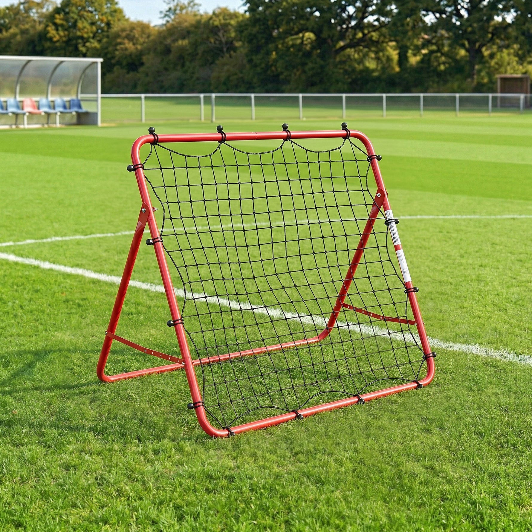 Filet de Rebond Football Portable, 5 Angles Réglables en Acier et Nylon à Double Couche, 103x72x89cm, Rouge