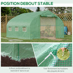 Serre de jardin tunnel 10,4 m² serre de jardin anti-UV porte zippée enroulable fenêtres maille 350 x 300 x 200 cm vert