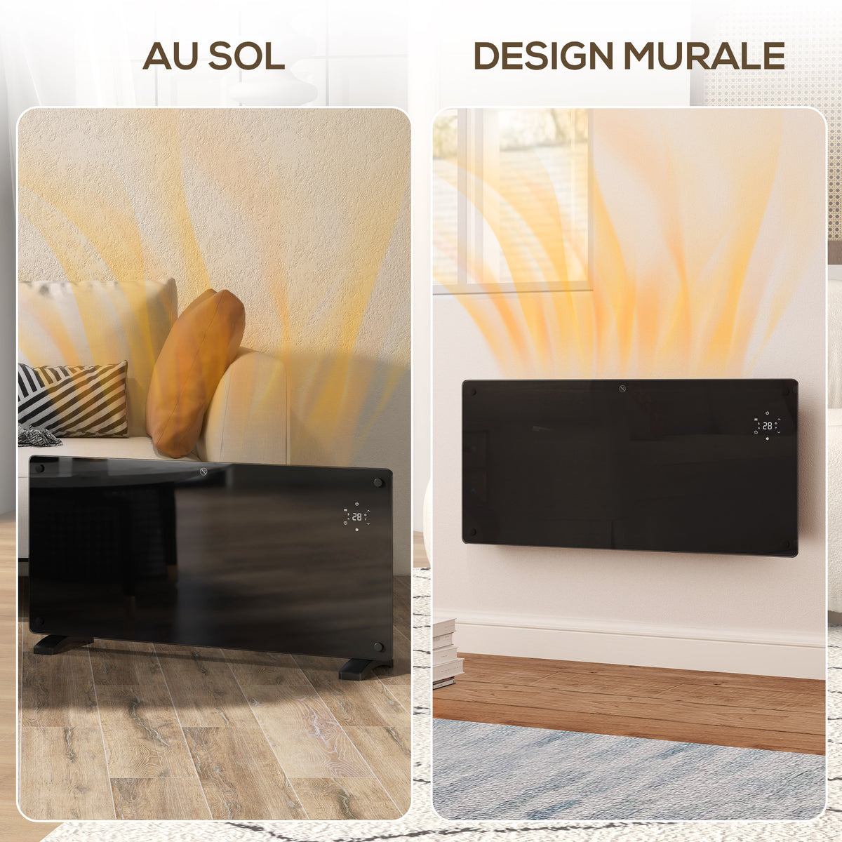 Radiateur électrique au sol ou mural 2000W affichage LED, minuterie 24 heures ou hebdomadaire, thermostat, télécommande