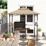 Tonnelle de barbecue à deux niveaux auvent de réception pour jardin avec lumière LED 243 x 148 x 248 cm kaki