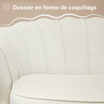 Canapé 2 places en tissu velours, petit canapé, en forme de coquillage, avec coussin épais de 10 cm, crème-3