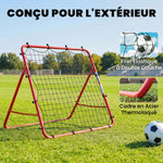 Filet de Rebond Football Portable, 5 Angles Réglables en Acier et Nylon à Double Couche, 103x72x89cm, Rouge