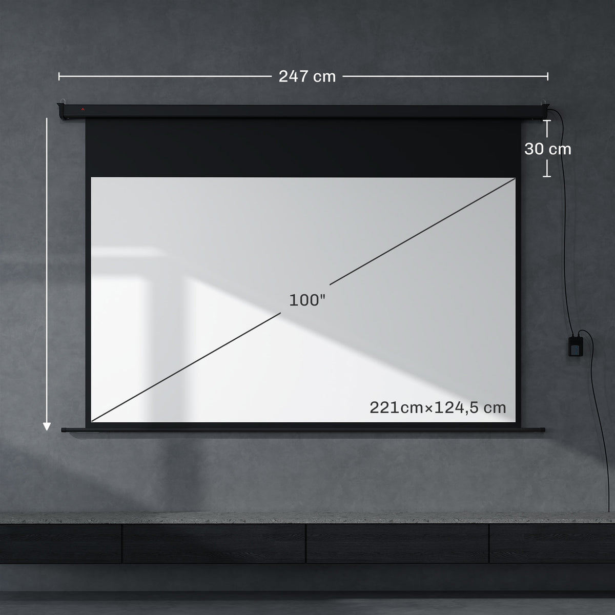 Écran vidéoprojecteur 100 Pouces, 16:9 4K HD montage mural ou plafond, panneau de commande et télécommande