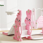 Scivolo e altalena 4 in 1 per bambini con canestro da basket, scivolo, altalena, 147,5x160x107cm, rosa