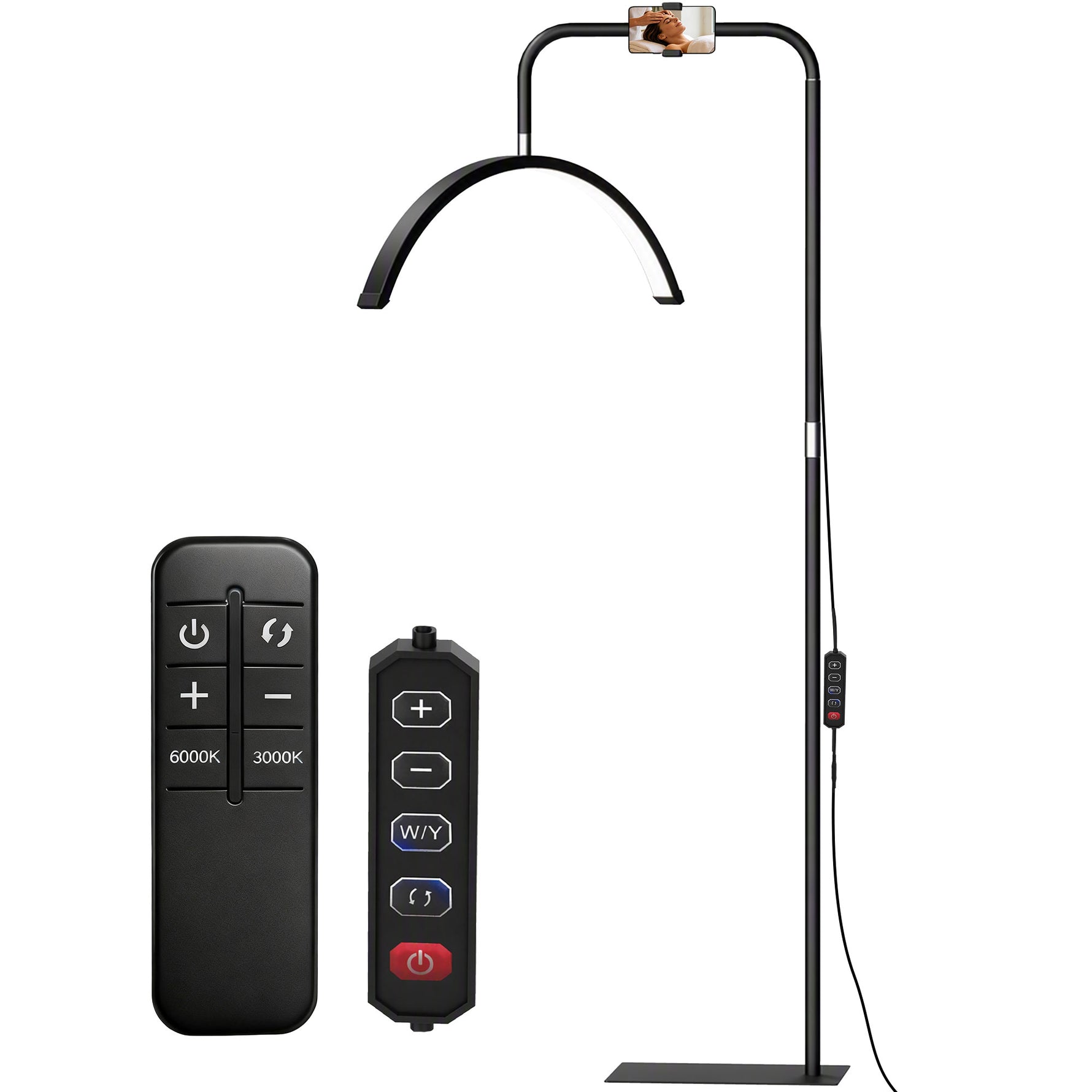 Lampadaire LED demi-lune rotative 350°, lampadaire sur pied salon dimmable 36 W, 7 températures de couleur, noir