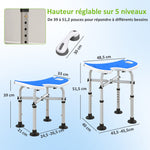 Tabouret de douche siège de douche hauteur ajustable 39-51,5 cm barre d'appui à ventouse patins à ventouse bleu foncé