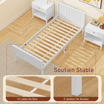 Cadre de lit 90 x 200 cm, lit simple en bois massif avec sommier à lattes tête et pied inclus, assemblage facile, blanc