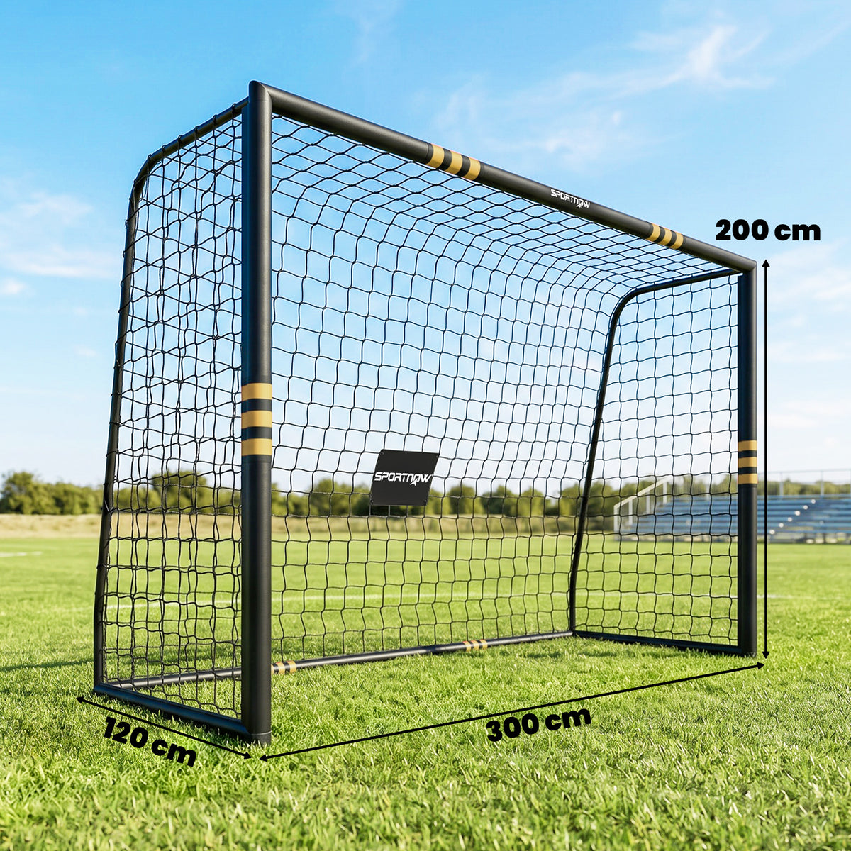 But de Football pour Enfant et Adulte 3 x 2 m, Envoloppé Mousse de Protection, 7 Piquets de Sol, Filet en PE, Jaune