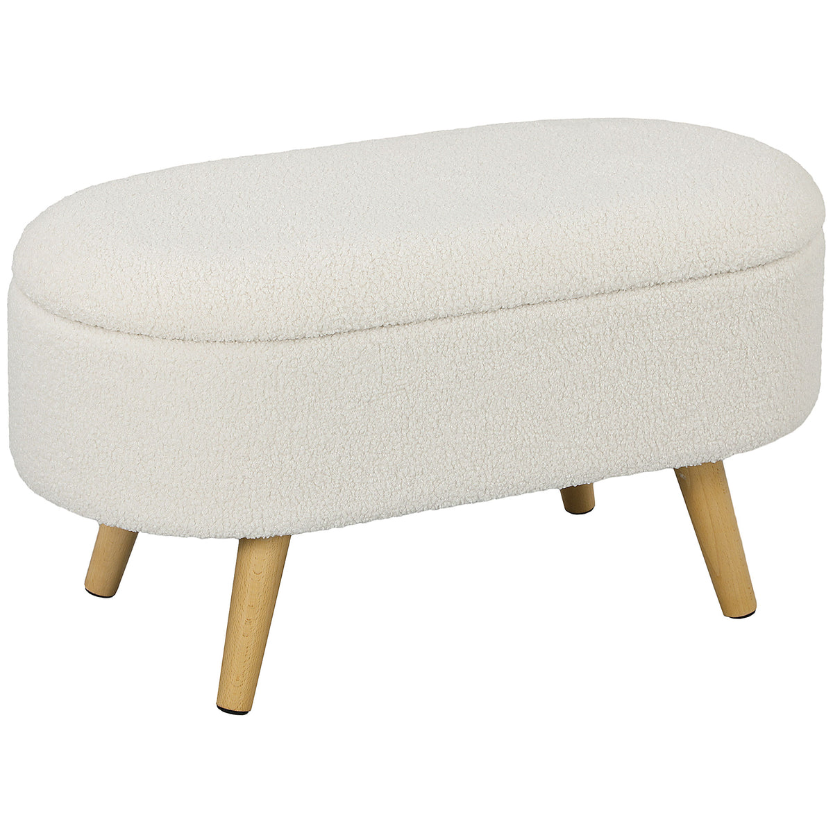 Banc de Rangement, Bout de Lit Rembourré en Peluche Teddy avec Couvercle et Pieds en Bois, 82 x 41 x 45 cm, Blanc