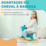 Cavallo a dondolo per bambini, asino giocattolo a dondolo per neonati in legno con manubrio e base stabile, 59 x 27 x 43 cm, verde scuro