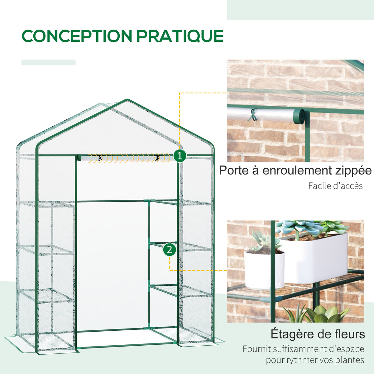 Serre de jardin 8 étagères bâche transparente PVC porte enroulable 143 x 73 x 195 cm - transparent
