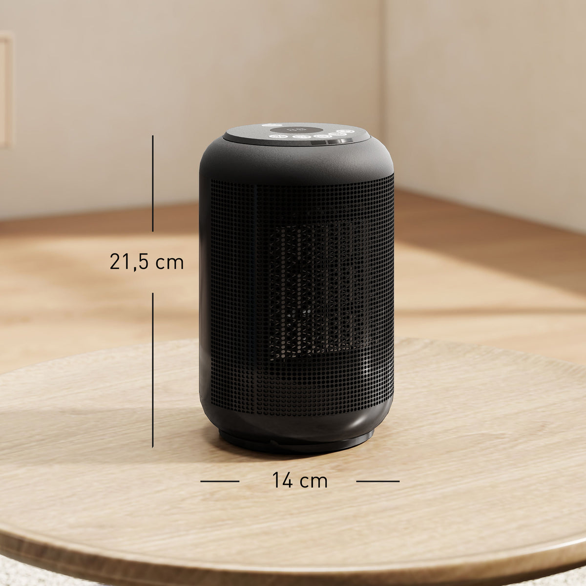 Chauffage d'appoint céramique PTC, radiateur électrique soufflant 1500 W, thermostat réglable, 14 x 14 x 21,5 cm, noir