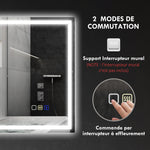 Miroir salle de bain LED bluetooth 80 x 100 cm interrupteur tactile lumière réglable 3 couleurs anti-buée mémoire argent