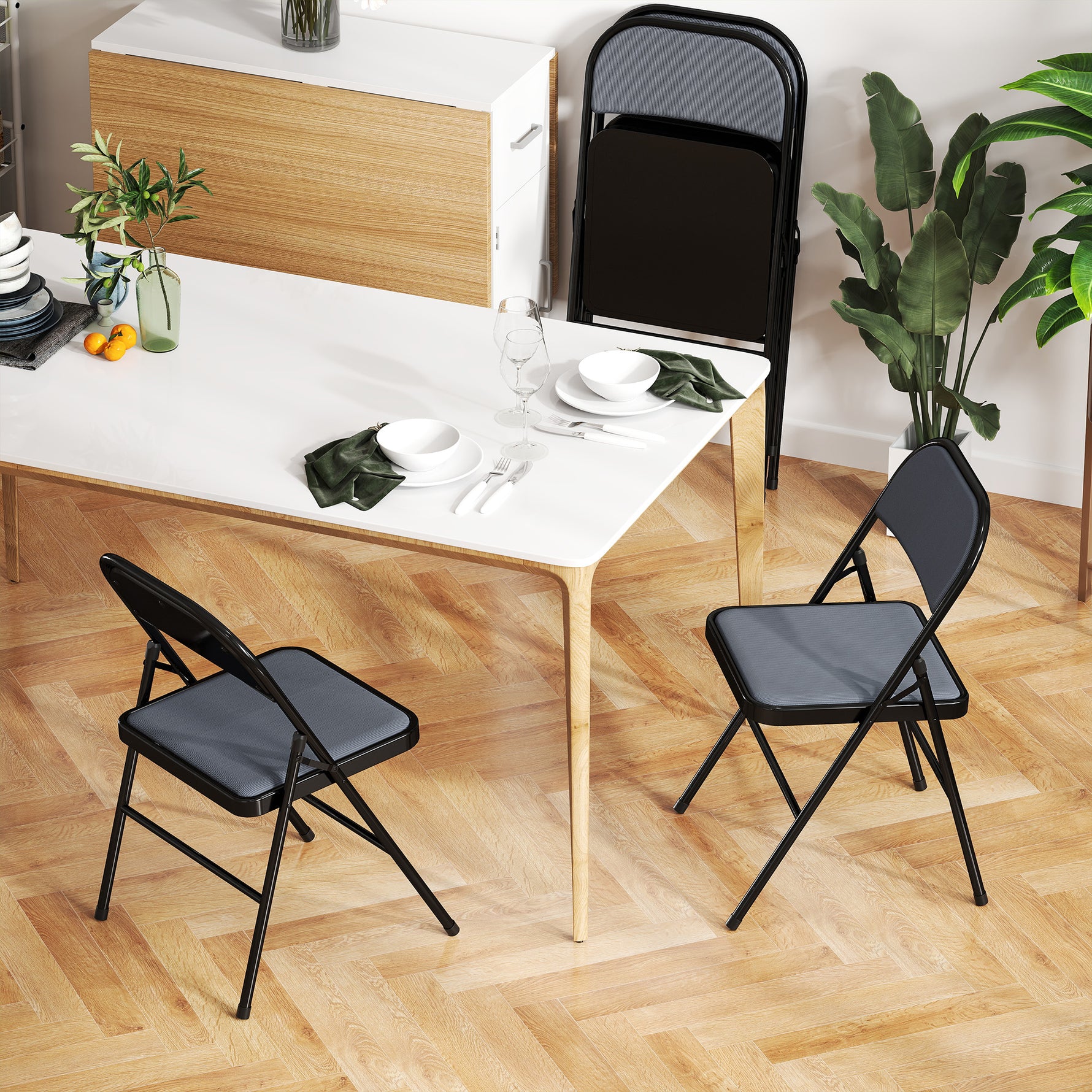 Lot de 4 chaises pliantes chaises de salle à manger portables cadre en acier 45 x 46 x 78 cm gris