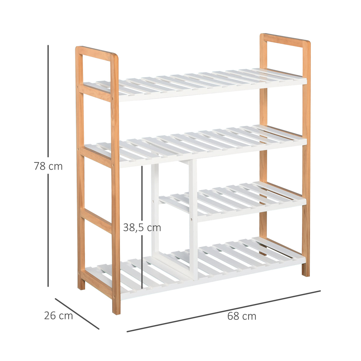 Etagère à Chaussures - étagère de Rangement - Meuble Chaussures 4 Niveaux Bois de pin étagères à Lattes MDF Blanc