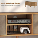 Meuble TV bas sur pieds style contemporain avec 2 tiroirs en tissu dim. 110L x 29l x 46,5H cm - passe-câbles - MDF