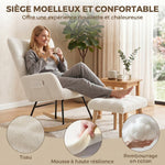 Schommelstoel met voetensteun, schommelstoel van boucléstof, gewatteerde zitting, brede rugleuning, crème