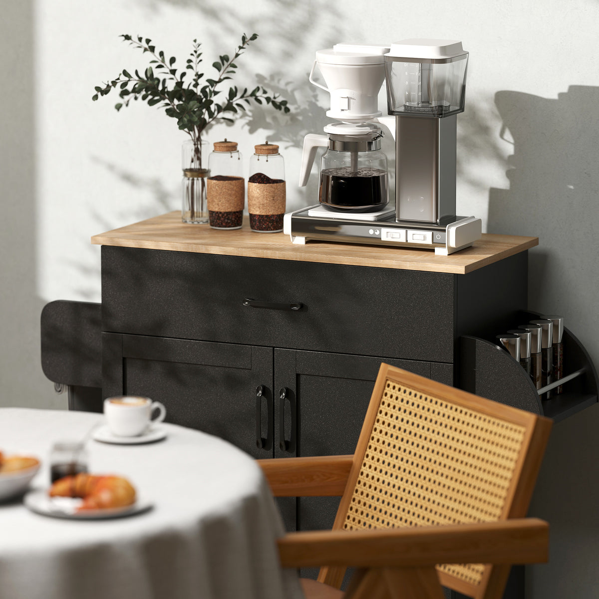 Dessert îlot de cuisine multi-rangements tiroirs placard 2 portes avec étagère réglable 105 x 36 x 85 cm noir