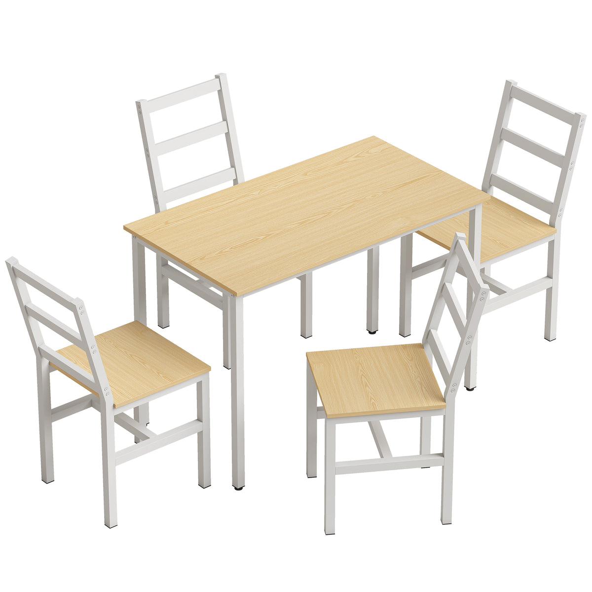 Dining Table Set with 4 Chairs, 108 cm Rectangular Table, Slat Back Chairs, Oak and White