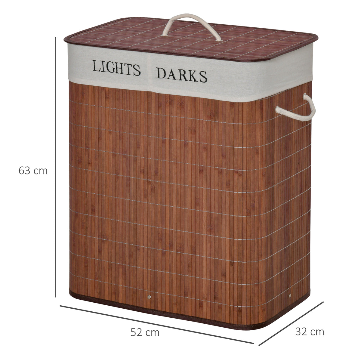Panier à linge 100L avec 2 bacs bambou pliable couvercle poignée avec Sac amovible et lavable marron