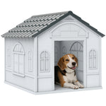 Niche pour Chien Extérieur pour Chiens Moyens et Grands, Maison pour Chien en PP Imperméable avec Toit en Pente, Porte Avant Ouverte et Ouverture d'Aération au-Dessus, 65 x 75,7 x 63 cm, Gris