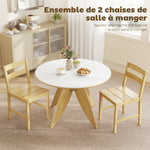 Lot de 2 chaises de salle à manger en bambou, chaises de cuisine sans accoudoirs avec assise à lattes, bois naturel
