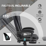 Fauteuil de bureau direction massant chauffant hauteur réglable dossier inclinable toile de lin noir