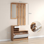 Mueble de recibidor tipo vestidor con panel perchero, espejo y zapatero - 6 ganchos y estante ajustable