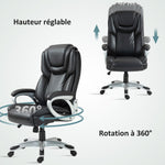 Chaise de bureau fauteuil de bureau avec fonction bascule roulettes pivotantes 360° 66 x 75,5 x 115,5-124,5 cm noir