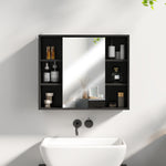 Meuble salle de bain avec miroir, placard à portes et 6 compartiments ouverts, 60 x 14,5 x 49,4 cm, noir