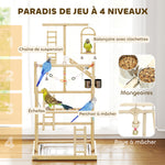 Aire de jeux pour oiseaux, terrain de jeu pour perroquet, échelles, jouet à chaîne, plateau, 48x38x95cm, bois naturel
