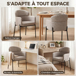Fauteuil Salon, Fauteuil d'Appoint Rembourré en Chenille avec Dossier Courbé et Accoudoirs, Pieds en Métal, Marron Clair