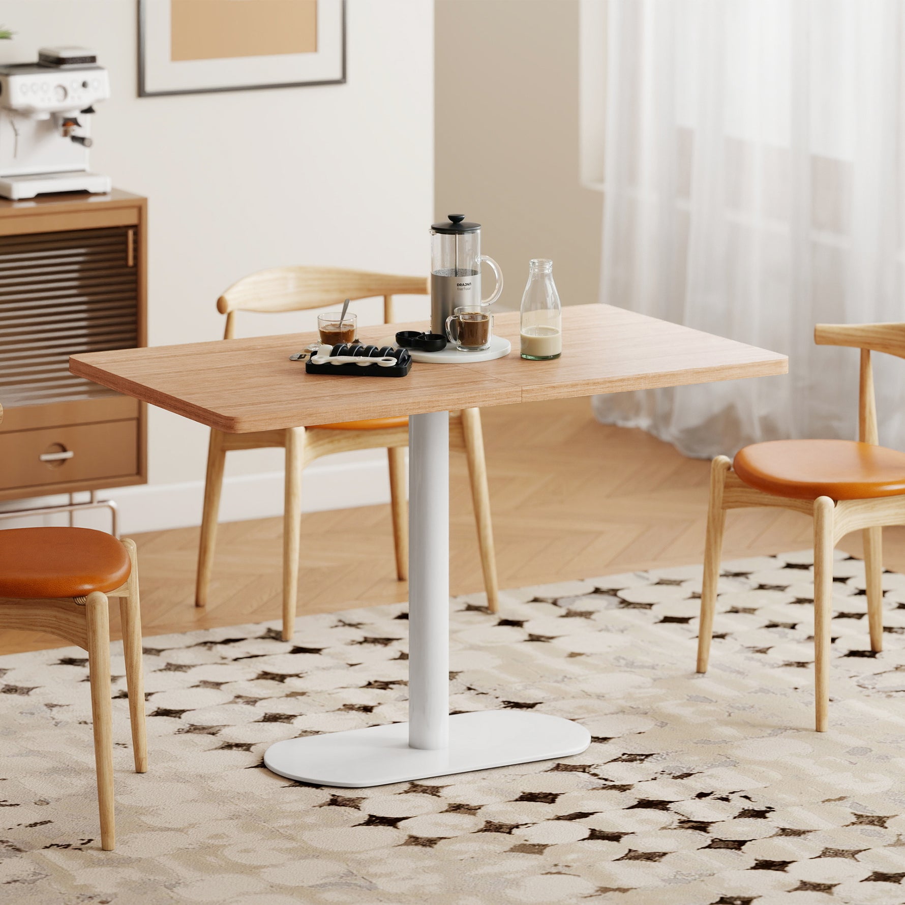 Table à manger rectangulaire pour 6 personnes, 120 x 70 x 75 cm, table de cuisine piétement et plateau épais chêne blanc