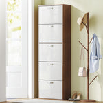 Armoire à Chaussures Meuble à Chaussures 5 Portes abattantes Bicolore Blanc Marron foncé Imitation Bois