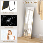 Grand miroir pleine longueur rectangulaire, 50 x 160 cm, miroir sur pied, mural ou pocé contre mur, doré