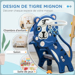 Toboggan pour enfants, toboggan intérieur pour enfants, avec panier de basket, thème tigre, de 18 à 36 mois, bleu