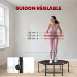 Trampoline de fitness 114 cm, cordes élastiques, poignée réglable 3 positions, trampoline d'exercice silencieux, rouge