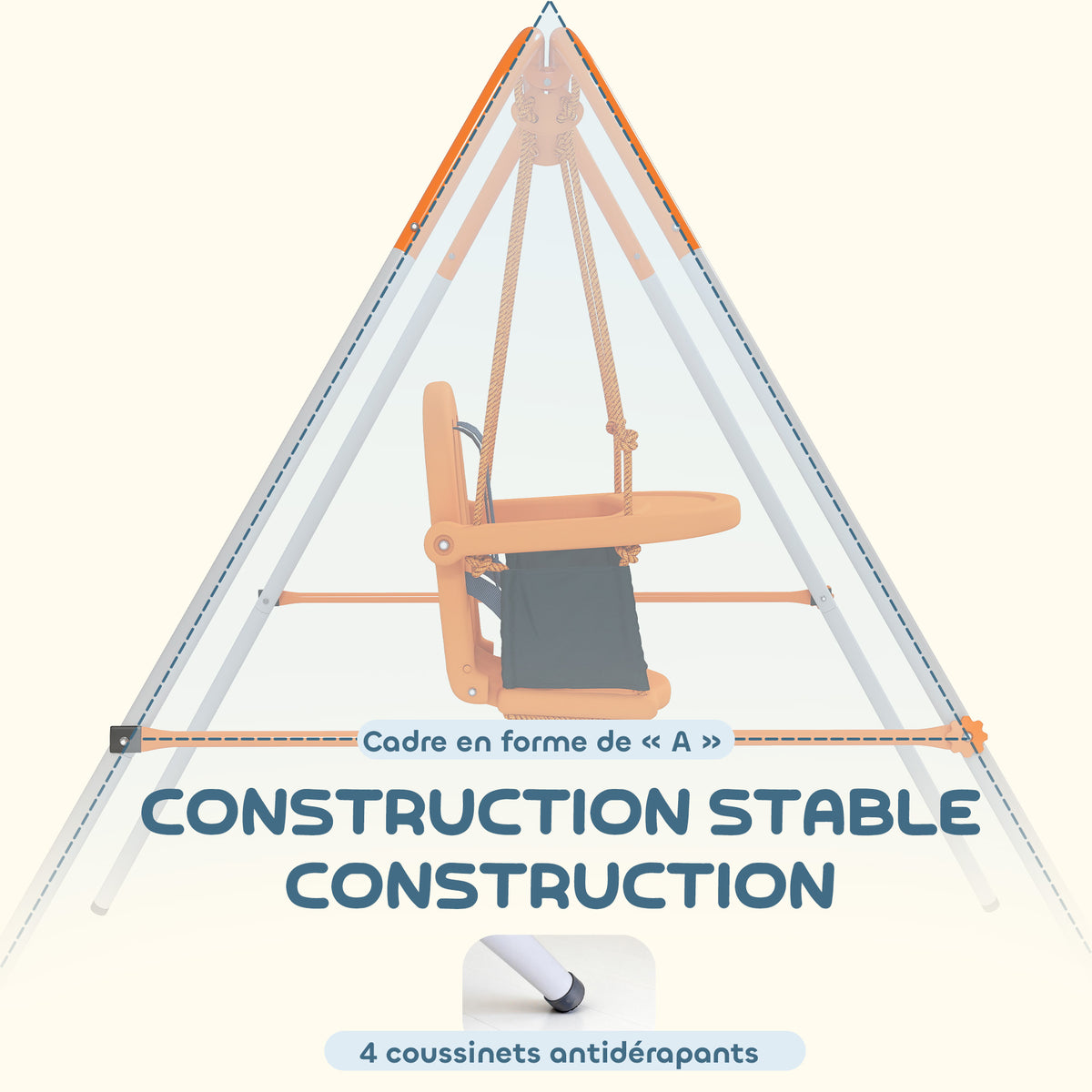 Balançoire portique pour enfants de 6 à 36 mois capacité de charge de 25 Kg en acier hauteur 122 cm orange