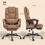 Chaise bureau ergonomique, fauteuil de bureau avec dossier inclinable, hauteur réglable, 65x67x111-119cm, marron