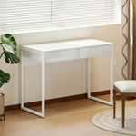 Bureau avec 2 tiroirs, table d'ordinateur 100 x 50 cm, bureau moderne pied en acier, pour petits espaces, blanc brillant