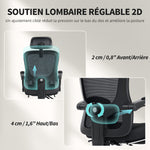 Chaise bureau ergonomique, fauteuil de bureau en maille avec appuie-tête réglable, support lombaire, 64x64x124cm, noir