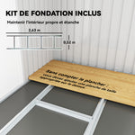 Abri de jardin 3,6 m² remise à outils avec kit de fondation en acier galvanisé 280 x 130 x 172 cm, gris clair