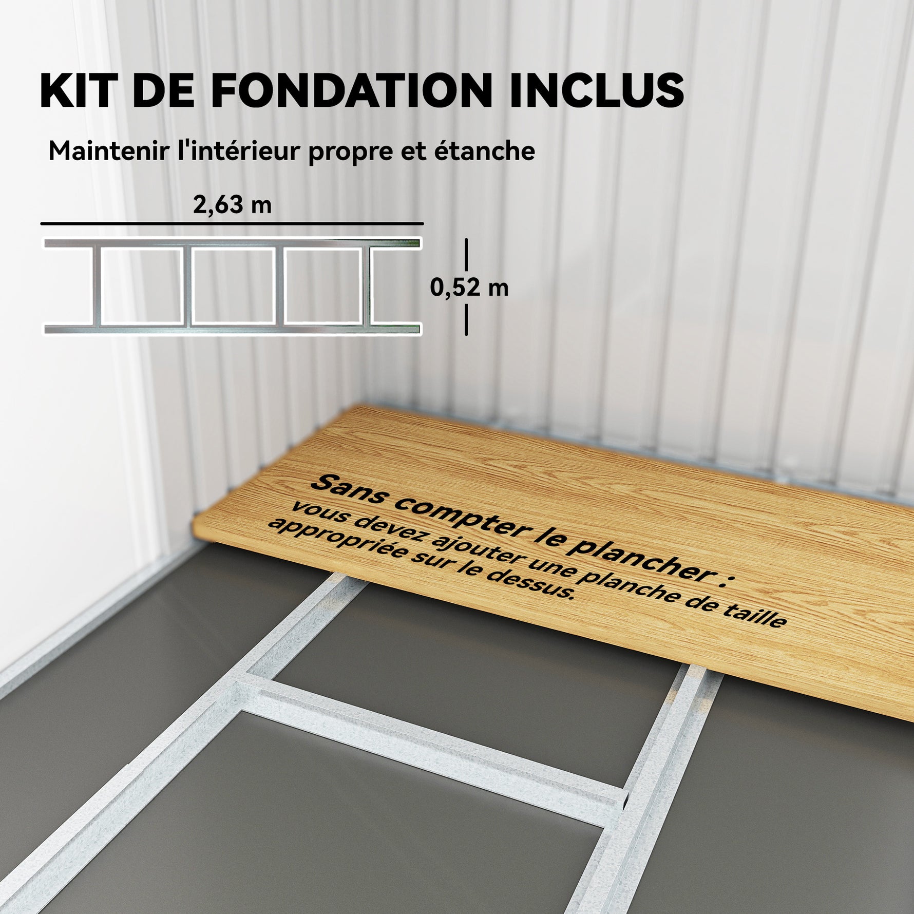 Abri de jardin 3,6 m² remise à outils avec kit de fondation en acier galvanisé 280 x 130 x 172 cm, gris clair
