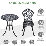 Ensemble de bistrot 3 pièces avec 2 chaises et 1 table ronde style antique, pour jardin, terrasse, balcon, noir