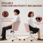 Chaise bureau en velours, chaise coiffeuse avec dossier en pétale, hauteur réglable, 69 x 64 x 80-90 cm, rose