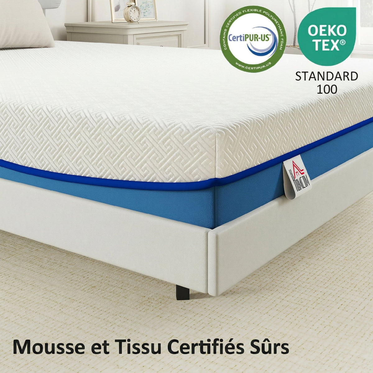 Matelas 90x190cm, matelas 1 personnes, mousse à mémoire de forme au thé vert, housse amovible lavable, fermeté moyenne