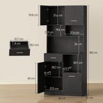 Buffet Haut Cuisine, Armoire de Cuisine avec 4 Portes à Fermeture Douce, Tiroir et Étagères Réglables, Noir