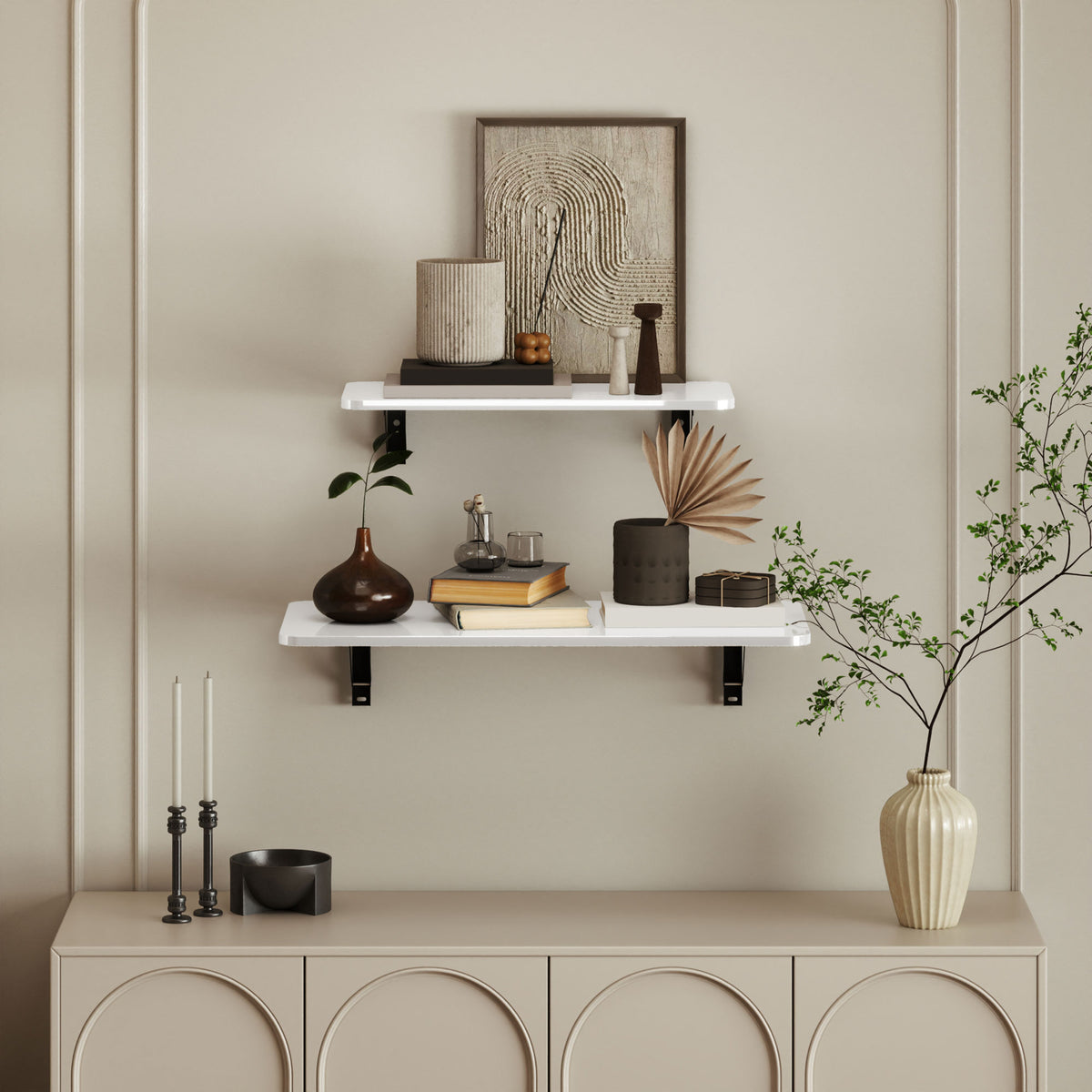 Lot de 2 tables pliantes murales, table murale rabattable en bois, pour cuisine, salle à manger, bureau, blanc brillant